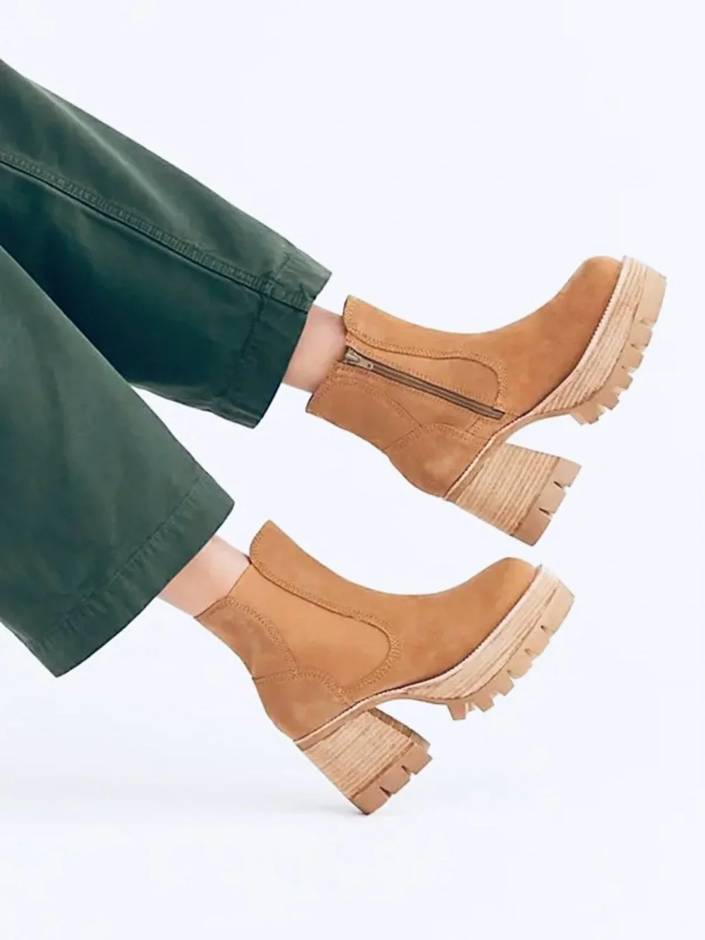 Free People Jeffrey Campbell Preston Platform Boots Sz 10 Y2K Tan Leather Suede
